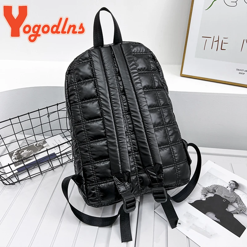 Yogodlns Winter Space Cotton Backpack Women Large Capacity School Bag for Student  Waterproof Nylon Rucksack Travel Female Pack