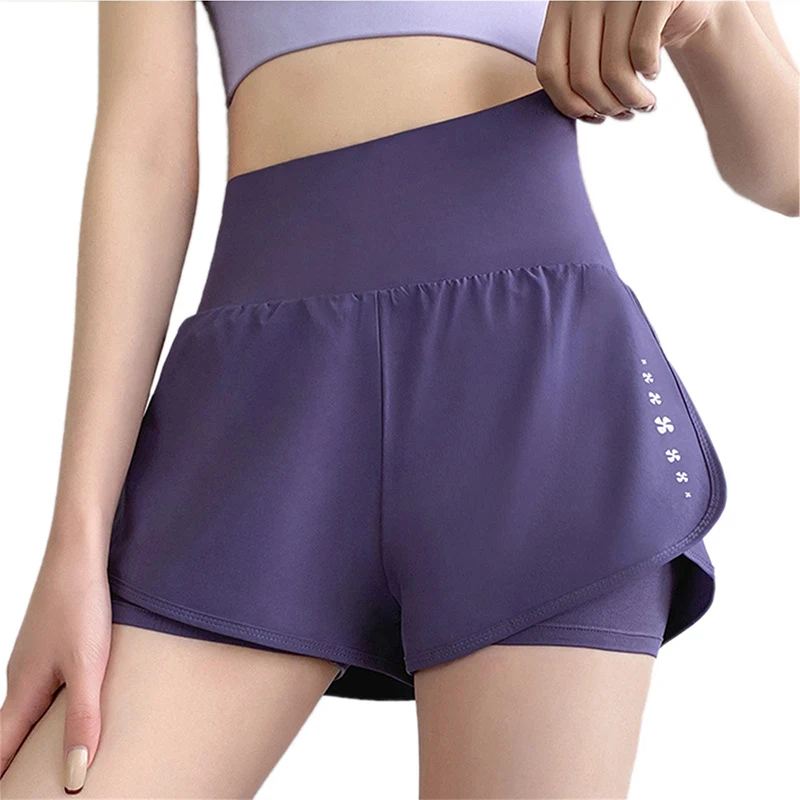 Women's High Waisted Sports Short Yoga Tennis Running Pilates Bottom with Pockets Tight Fitting Fake Two Pieces Sports Pants 5