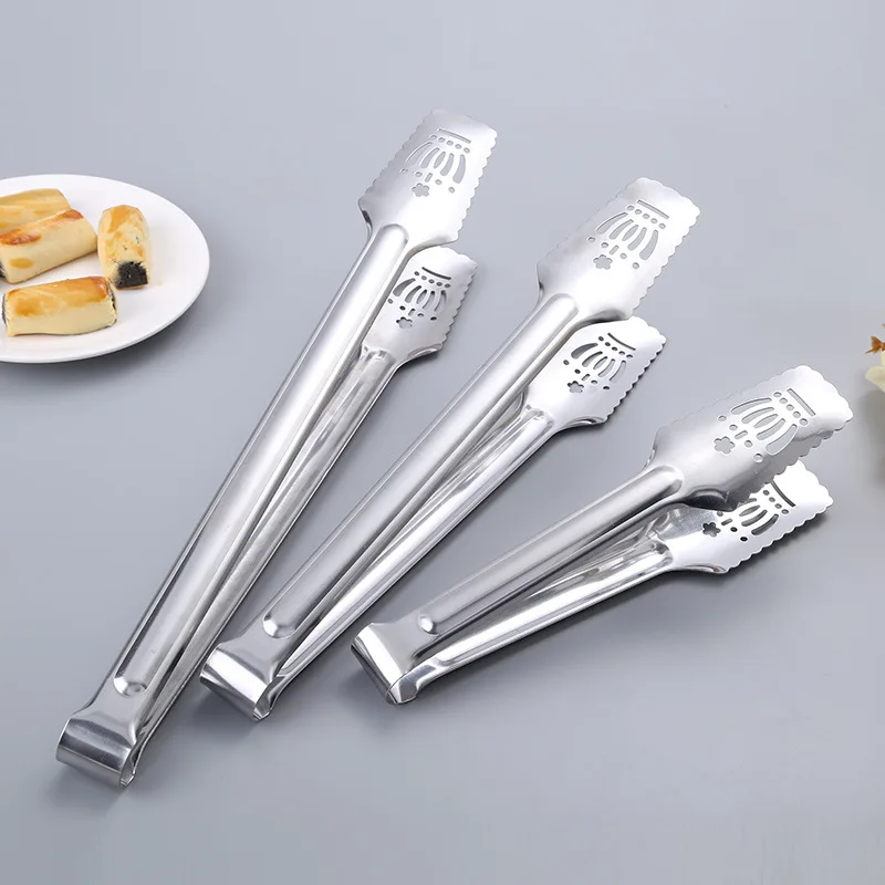 Non-slip Stainless Steel Kitchen Food Clip Crown Hollow Tongs Barbecue Steak Bread Clips Cooking Utensils