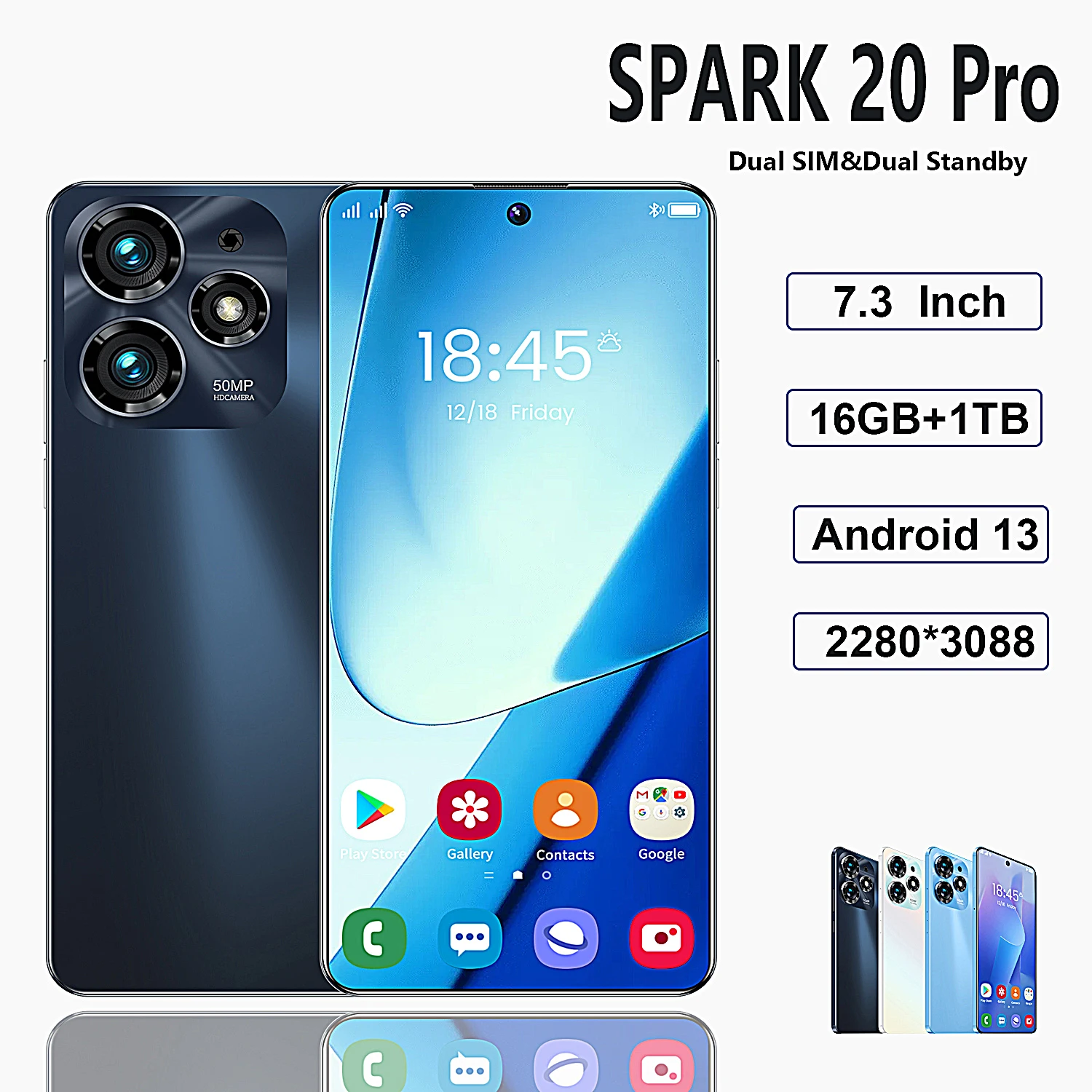 SPARK 20 Pro Smartphone 5G Qualcomm8 Gen 2  10 cores 7.3-inch HD 2280*3088 16GB+1TB 32+50MP 8000mAh  Android 13 GPS Mobile phone