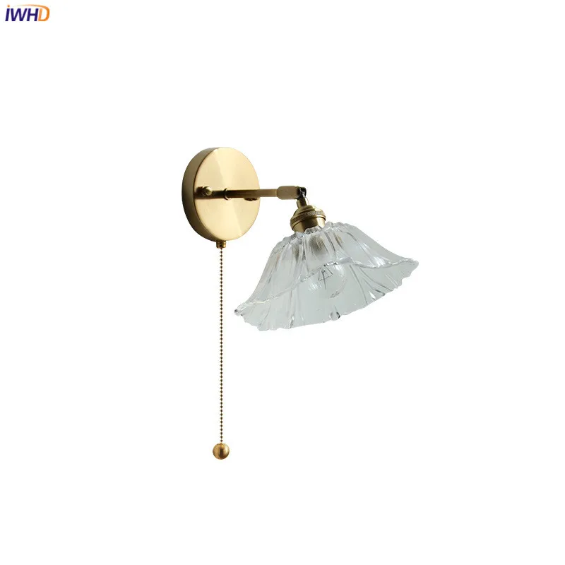 Iwhd Pull Chain Switch Lampade Da Parete A Led Paralume In Vetro Plug In Camera Da Letto Accanto Alla Lampada Illuminazione Interna Domestica Lampada 