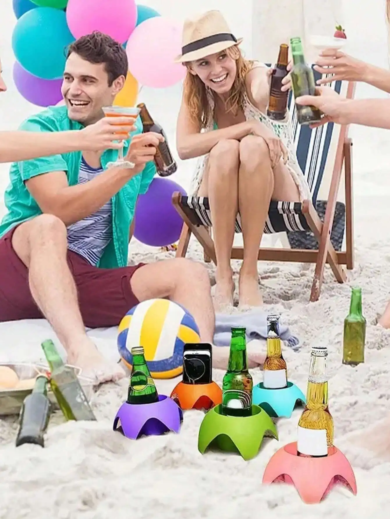 1pc Multifunctional Beach Cup Holder, The Must-Have Accessory For Beach Travel, Can Hold Drinks, Mobile Phones, Sunglasses And K