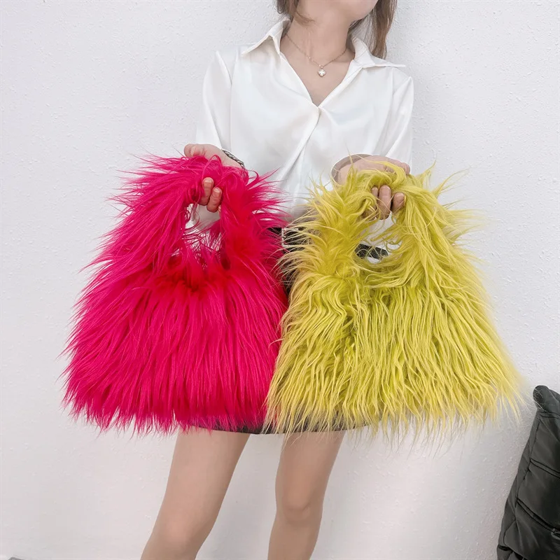 Fashion Faux Fur Women Shoulder Bags Y2K Korean Fashion Plush Handbags Luxury Tote Soft Warm Winter Hairy Purse shoulder bag