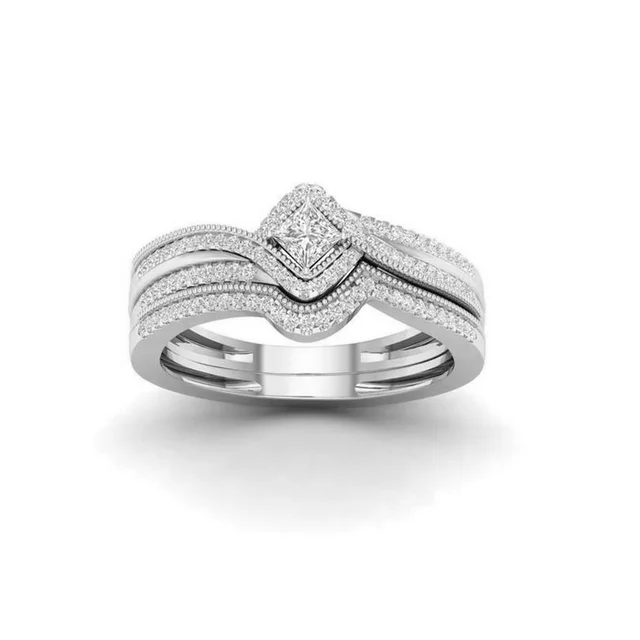 Mifeiya Luxury Wedding Engagement Lover's Ring Set Bling Iced Out Geometric AAA Cubic Zircon Crystal Ring for Couple Women Men AJZ1121silver