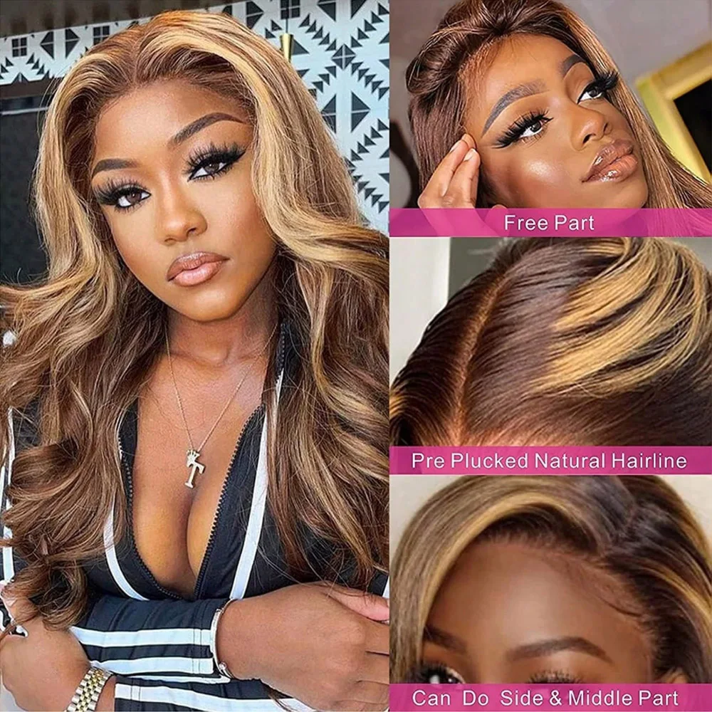 Highlight Lace Front Wigs Human Hair 13x4 Body Wave P4/27 Wigs Human Hair Honey Blonde  Pre Plucked with Baby Hair Wigs