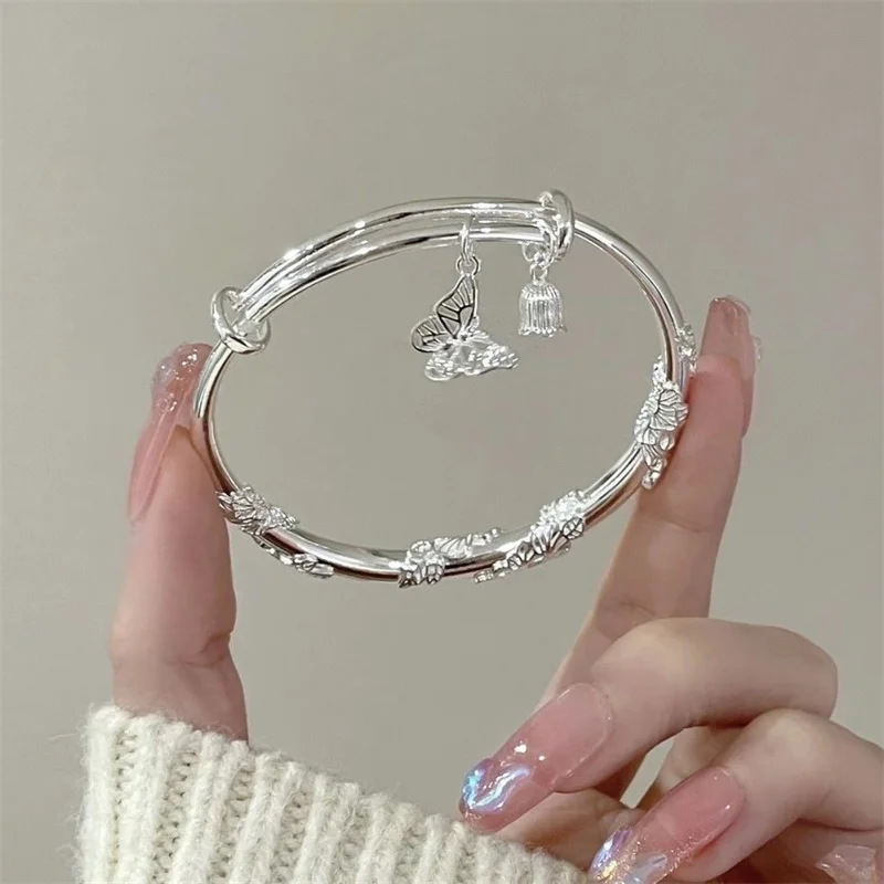 Korean Delicate Bow Bell Heart Bangle for Women New Trendy Butterfly Tassel Wrist Cuff Bracelet Party Everyday Jewelry Gift for bangle bracelet