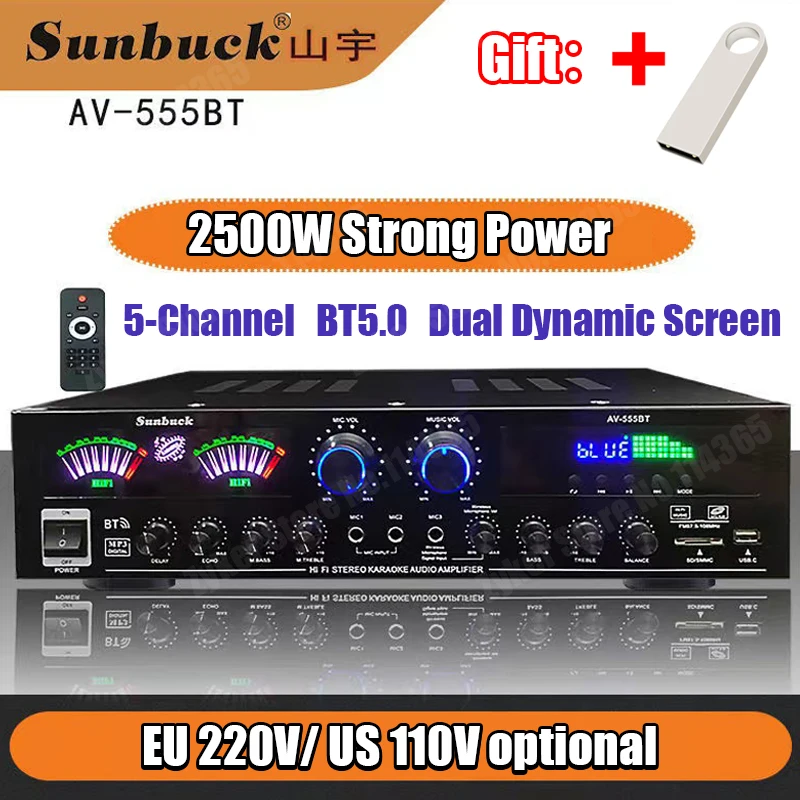 Усилитель звука с динамическим экраном 110/220 В 555BT 628BT Hi-Fi стерео цифровой Bluetooth усилитель для дома автомобиля караоке театра макс. 2500 Вт