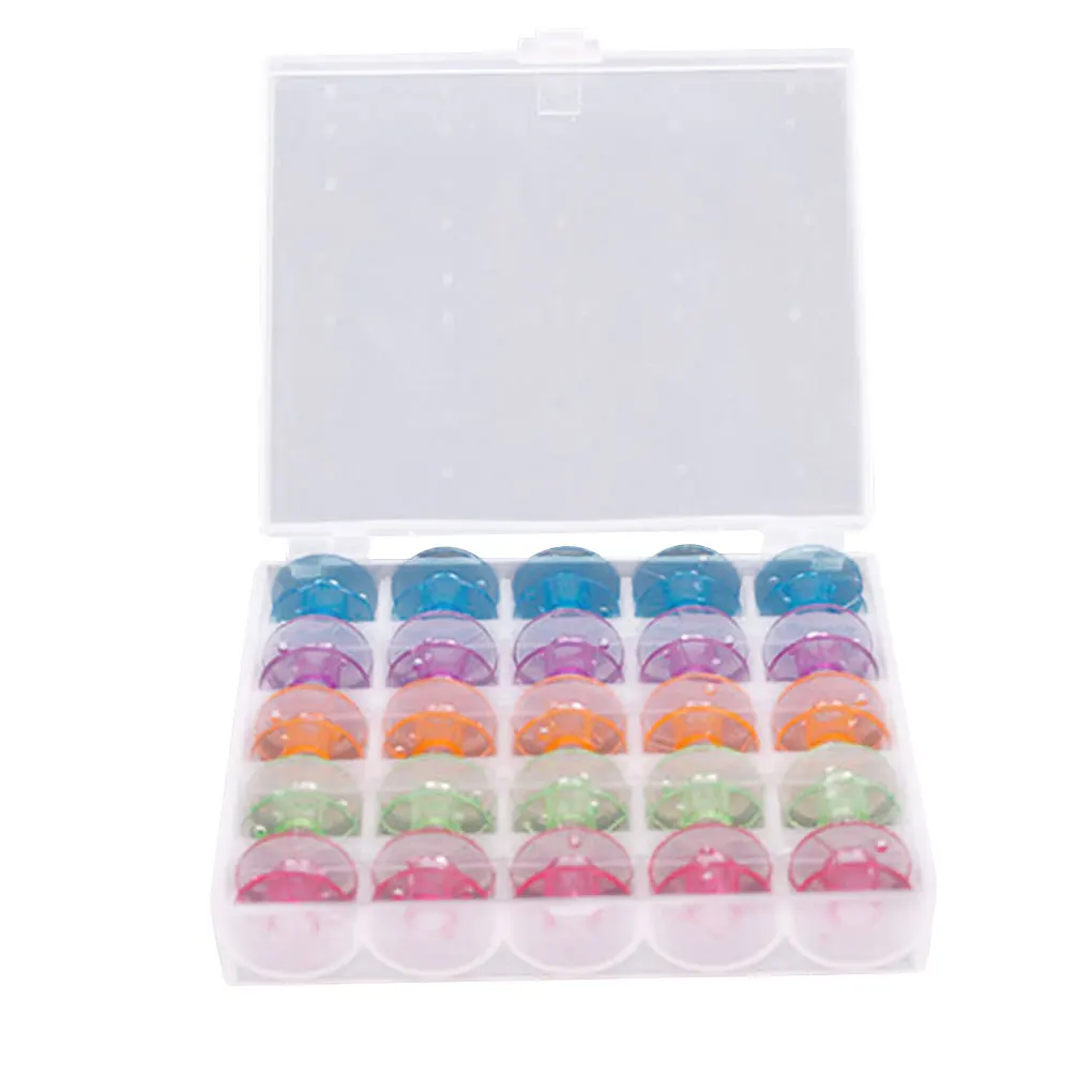 25 Pcs/box Empty Bobbin DIY Crafting Sewing Machine Plastic Spools Thread Organizer with Storage Box