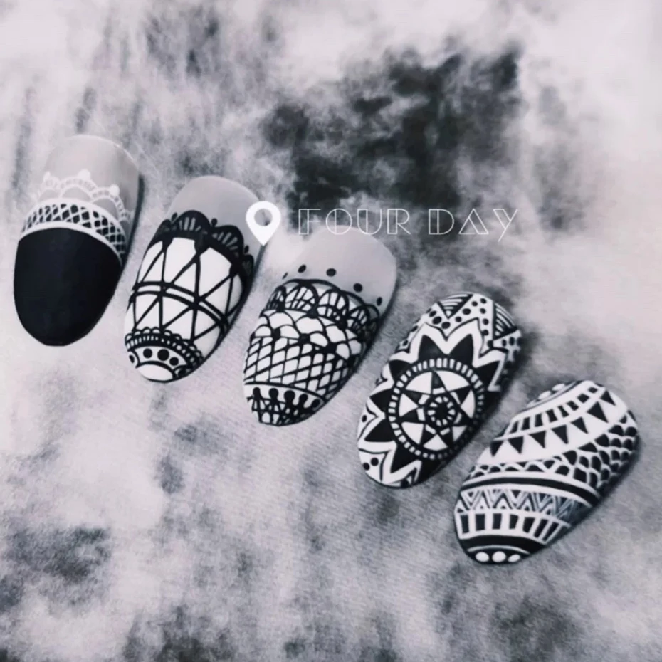 4pcs Nail Art Stamping Plate Flower Lace Patterns Image Stencil Stamper Gradient Nail Brush Set Template Tools nail art tools