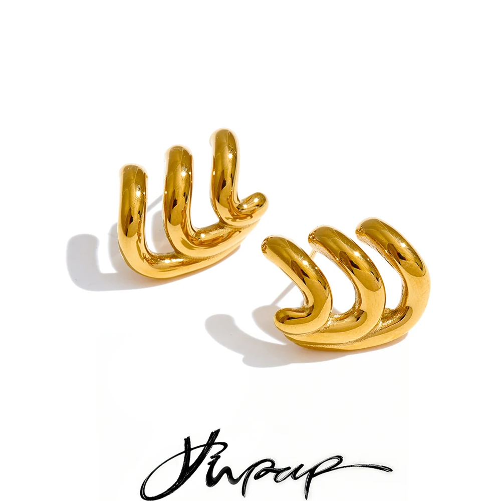Yhpup Stainless Steel Layered Geometric Earrings
