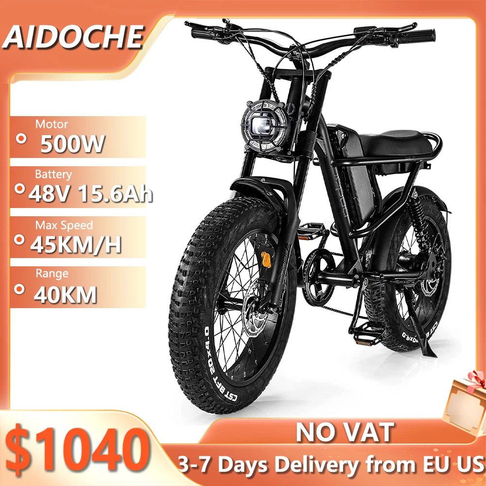 ELectric Bike 500W 48V 15.6Ah Battery 45KM/H Max Speed 20*4.0 Fat Tire
