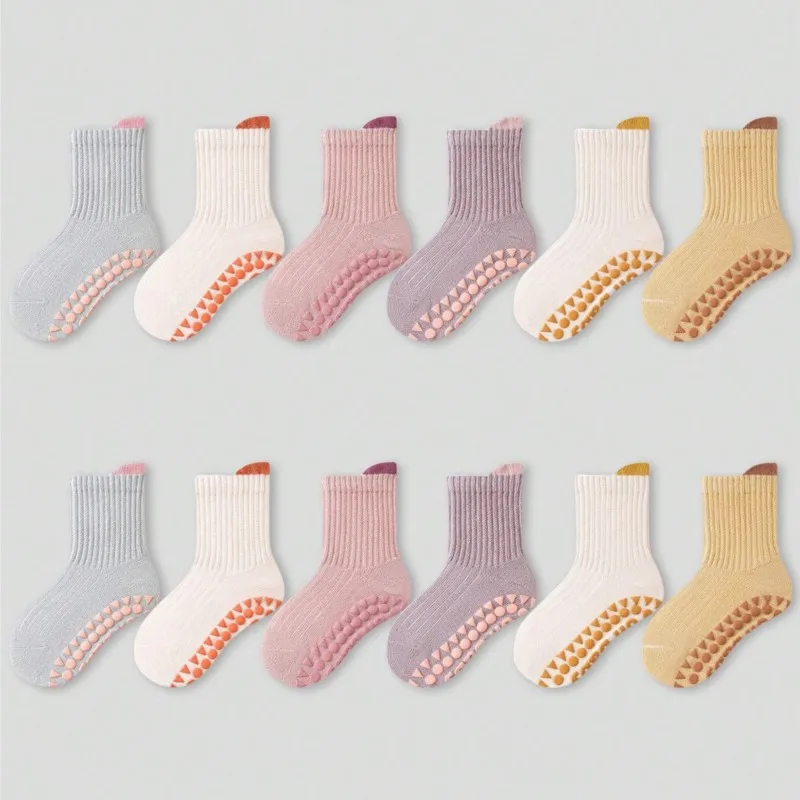 6 Pairs Pairs Baby Adorable Non Slip Floor Socks, Breathable Casual Socks for Boys and Girls Kids Indoor Activities