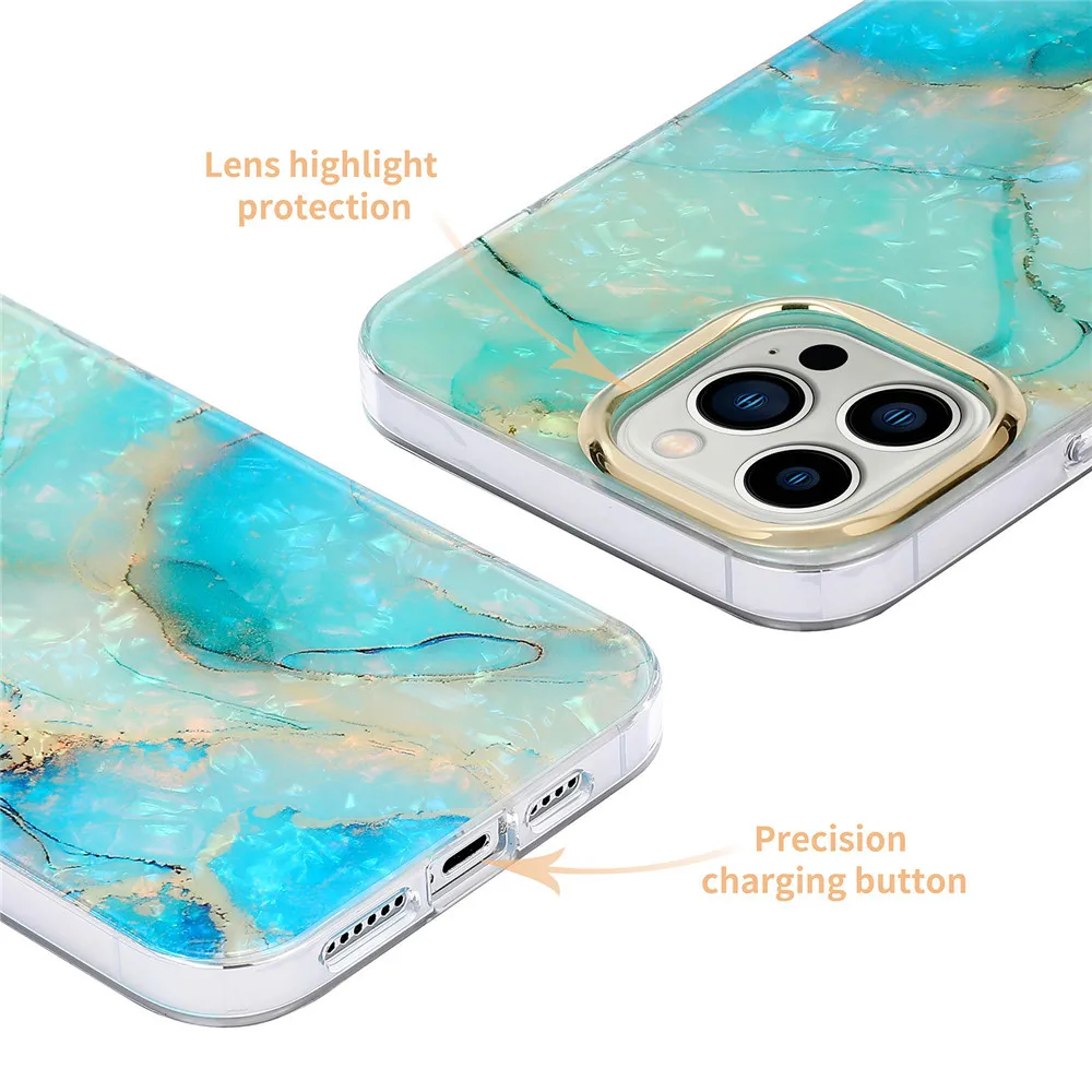 8PCS Shining Shell Pattern Case for iPhone, TPU + PC, Personalized, Electroplated Marble Cover for Apple iPhone 14, 13 Pro Max
