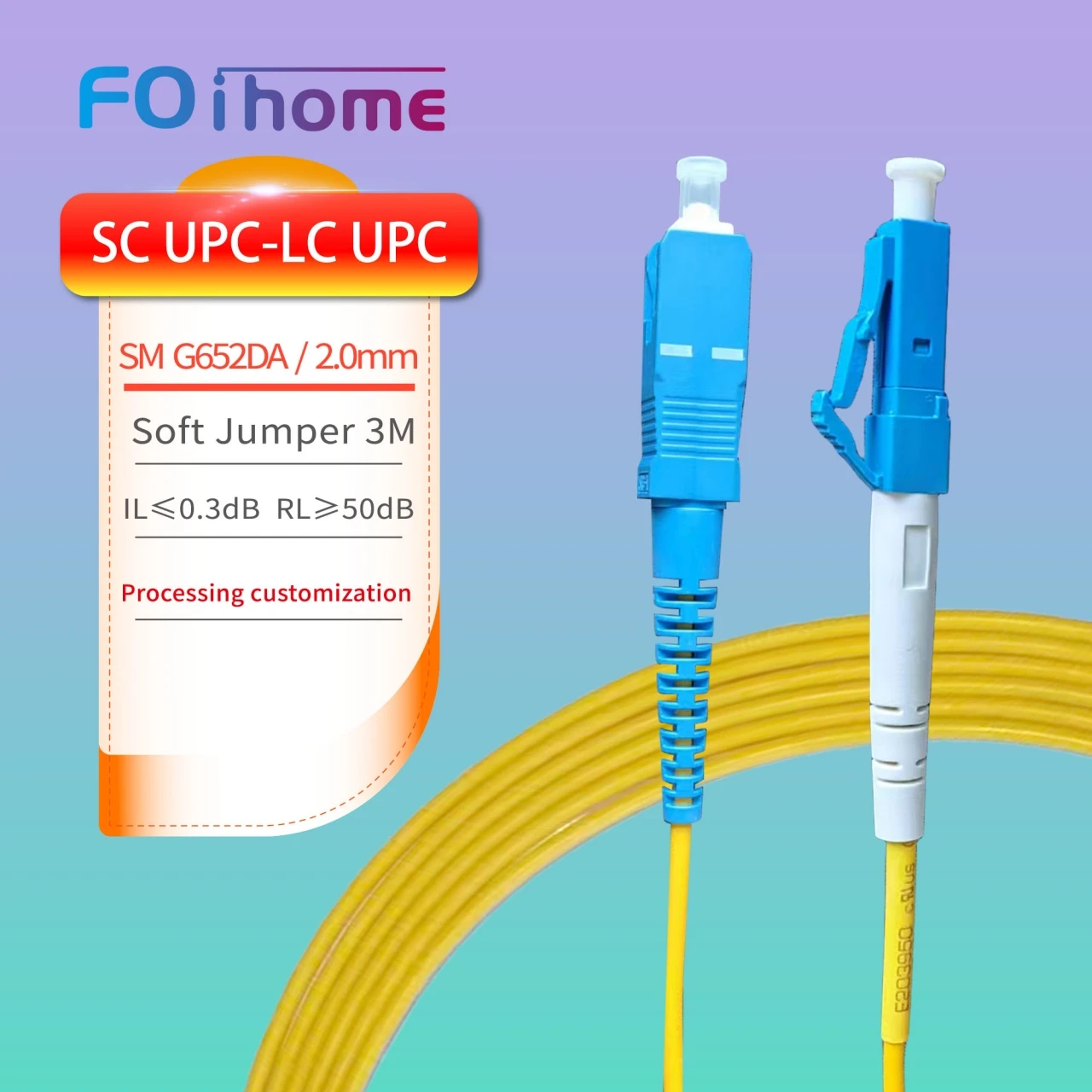 Fiber  Optic Cable Soft Jumper 10PCS  SC UPC-LC UPC  G652D 3M 2.0mm  Single Mode SC-LC UPC Simplex  CORE Bend Insensitive