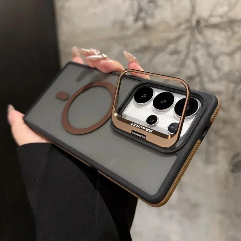 Luxury Transparent Kickstand Magnetic Phone Case with Bumper Cover