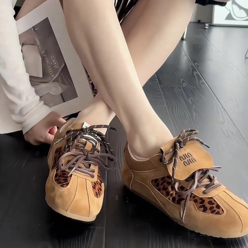 Women Round Toe Low-top Leopard Flat Shoes Women's Lace Up Casual Sport Shoes Outdoor Running Vulcanized Platform Sneakers women shoes casual sneakers women sneakers
