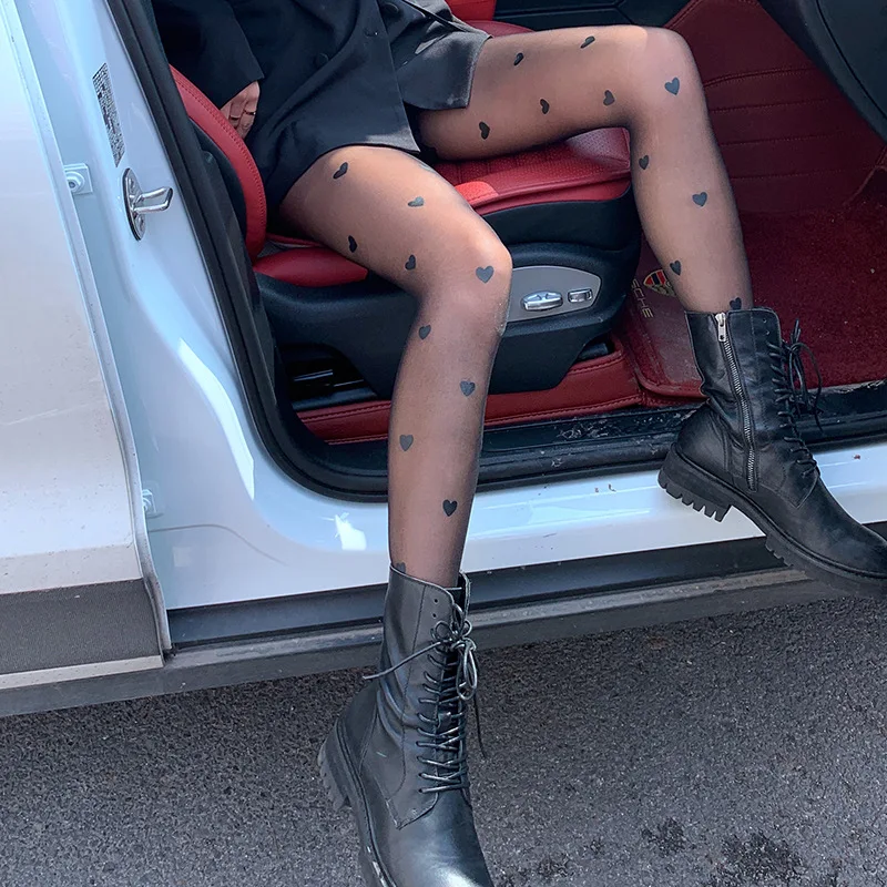 Sexy Women Pantyhose Tights Seamless Sexy Lace Mesh Fishnet Pantyhose Summer Nylon Love Print Tight Stocking Female Hosiery