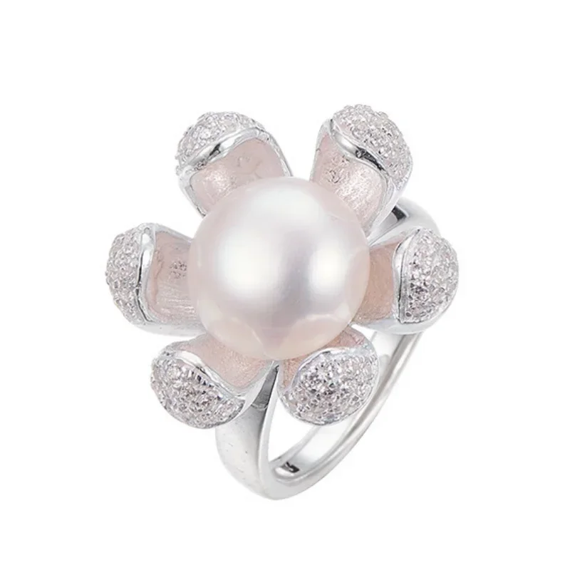 S925 sterling silver rings for Women New Fashion contrast colors micro inlaid zircon flowers Pearl punk jewelry free shipping