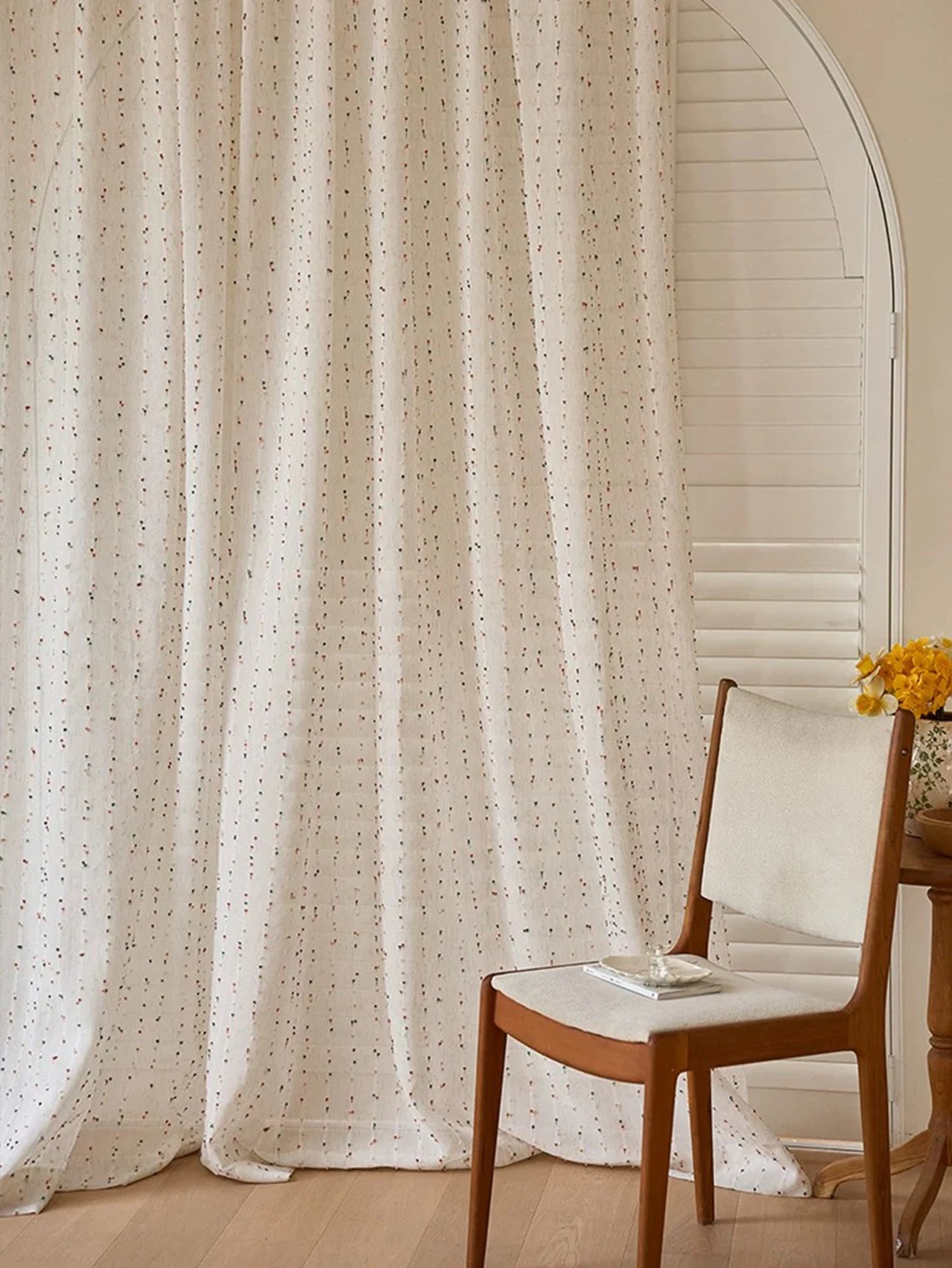 Vintage Linen Transparent Curtain - Rainbow Jelly Bean Design Easy to Hang Ideal for Bedroom  Living Room