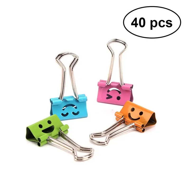 

40pcs Binder Clips Smile Face File Paper Clip Strong clipping force for Home School Office Colorful with quantity(Mixed Color)