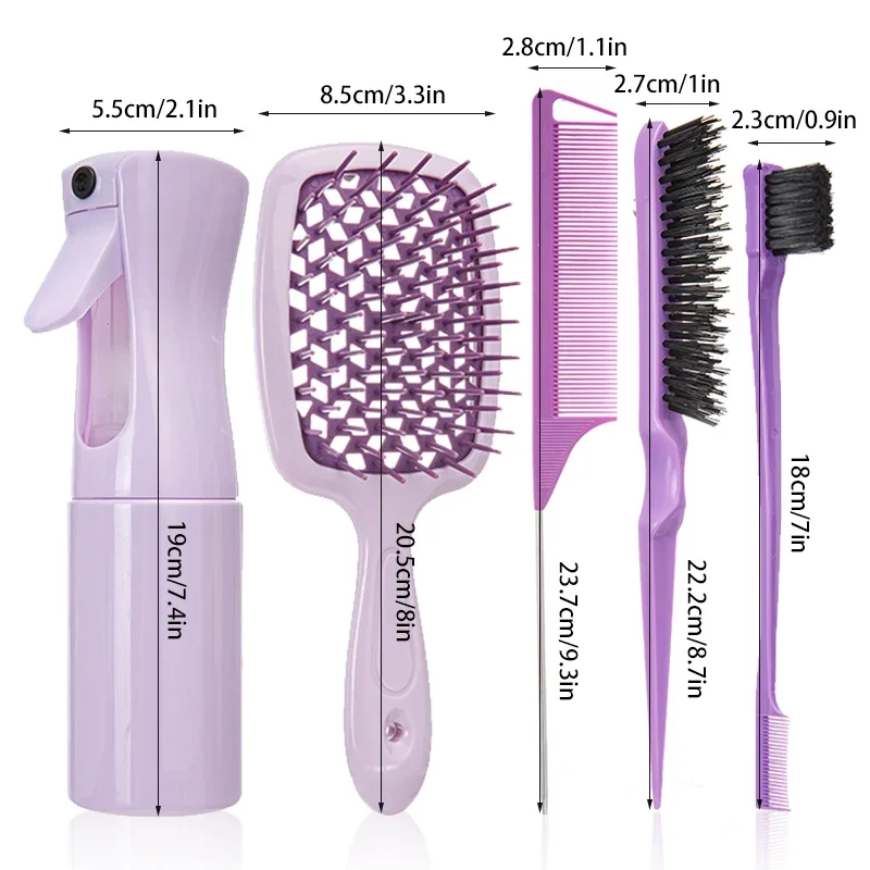 Comb Set Detangling Hair Brush Curly Hair Rat Tail Comb Edge Brush 5/6 Pcs