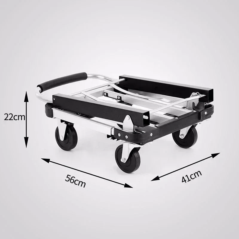 

Household four-wheel silent trolley folding flatbed portable trolley luggage cart pull truck trailer truck