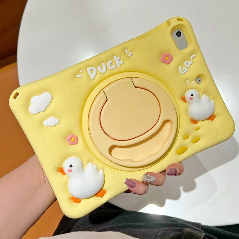 Capa Protetora de Silicone para Criança Pato Bonito dos Desenhos Animados para Ipad Air 10.2 10.5 Air 10.9 10 Generation 360 ° Cartoon - Imagem 6