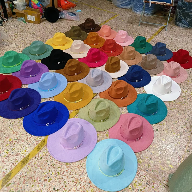Lila Federn Wildleder Zylinder 9,5 cm breite Krempe Fedora Hut Männer Frauen Herbst Winter Filz Jazz Hüte klassische Kirche Fedoras Sombrero – Detail 4