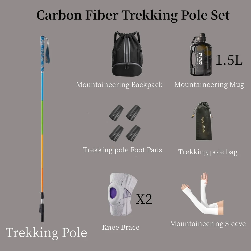 

2024 Full Set Carbon Fiber 5-Section Folding Trekking Poles Ultra-Light Portable Trekking Poles Walking Sticks Outdoor Hiking