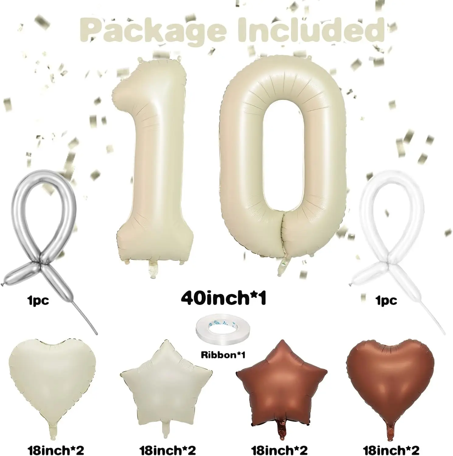 13 Stück 40 Zoll Digital Love Pentagram Aluminiumfolie Ballon-Set 10 ~ 21 Jahre alte Zahl cremeweiße Zahl für Geburtstagsparty-Dekoration – Detail 1