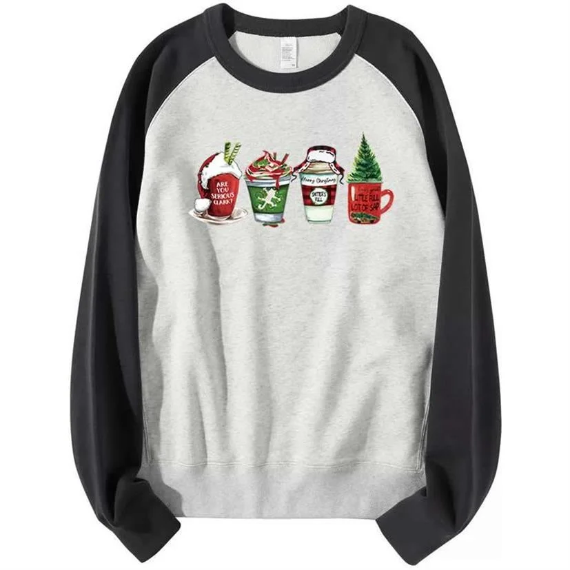 

Christmas Coffee Cup Print Women's Sweater Loose Design Harajuku Sense Contrast Raglan Top Bottom Coat In Autumn Winter