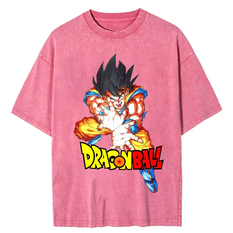 

Men Streetwear T Shirt Washed Pink Hip Hop Oversize Tshirt Japanese Anime Dragon Ball Graphic T-Shirt Cotton Harajuku Tops