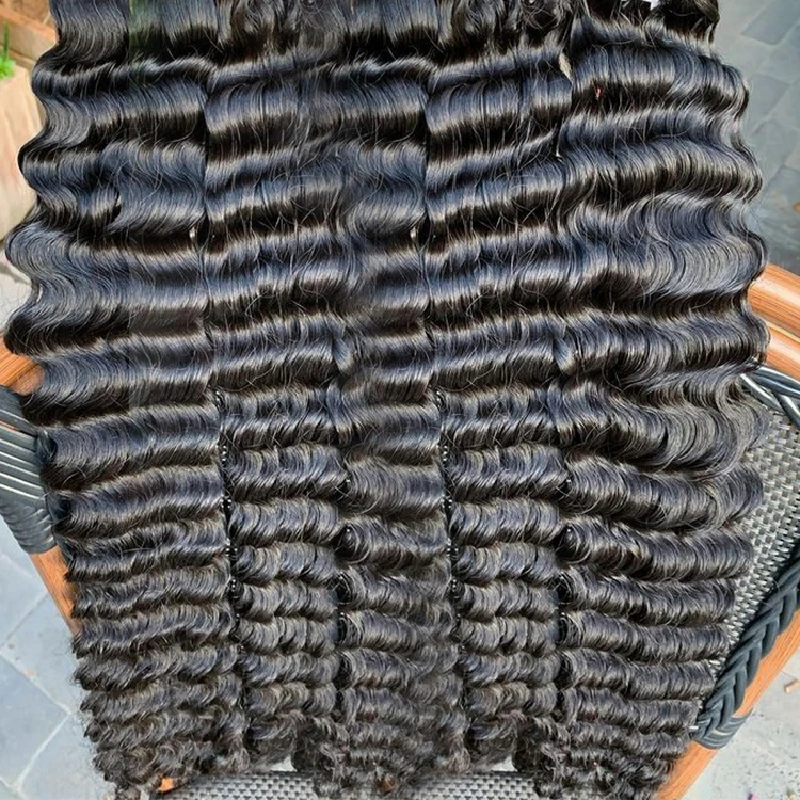 Vietnamese 12A Grade Human Hair Deep Wave Bundles Double Drawn Single Donor Raw Cuticle Aligned 100% Human Extensions For Women 5