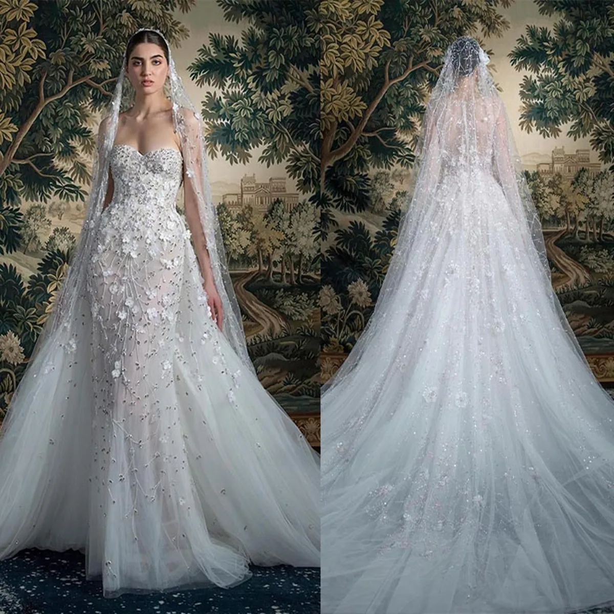 

Exquisite Shine Mermaid Wedding Dresses 2022 Sweetheart Beads Applique Tulle Bridal Gown Detachable Train Robe De Vestido