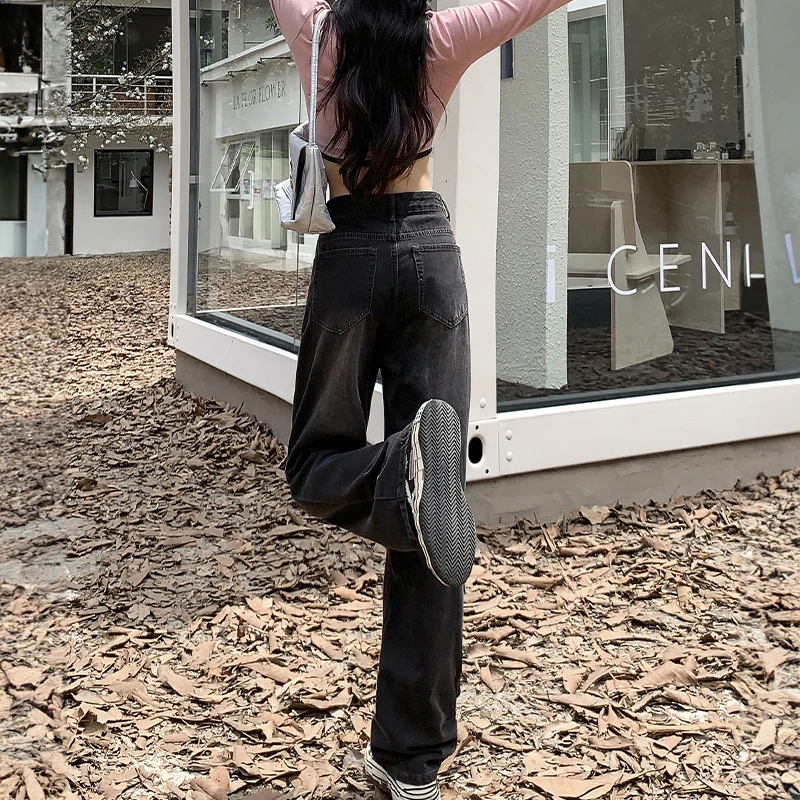 High Waist Baggy Jeans Retro Blue Wide Leg Pants Women Fashion Office Lady Loose Denim Straight Trousers Casual Female Clothing