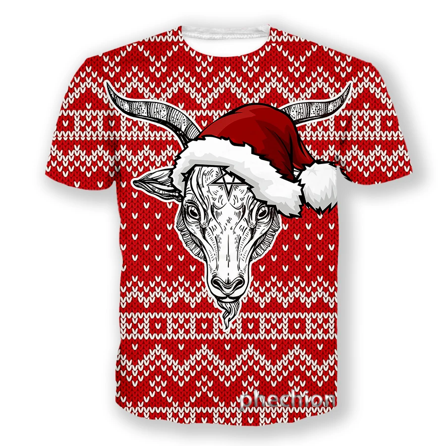 

Phechion Fashion Men/Women Christmas Braided Goat Print Short Sleeve T-Shirt Casual T Shirt Sport Hip Hop Summer Clothing A102