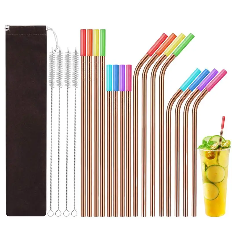 

Reusable Drinking Straw Metal Straws 304 Stainless Steel Straws Set with Brush Bar Cocktail Straw for Picnics Glasses Drinkware