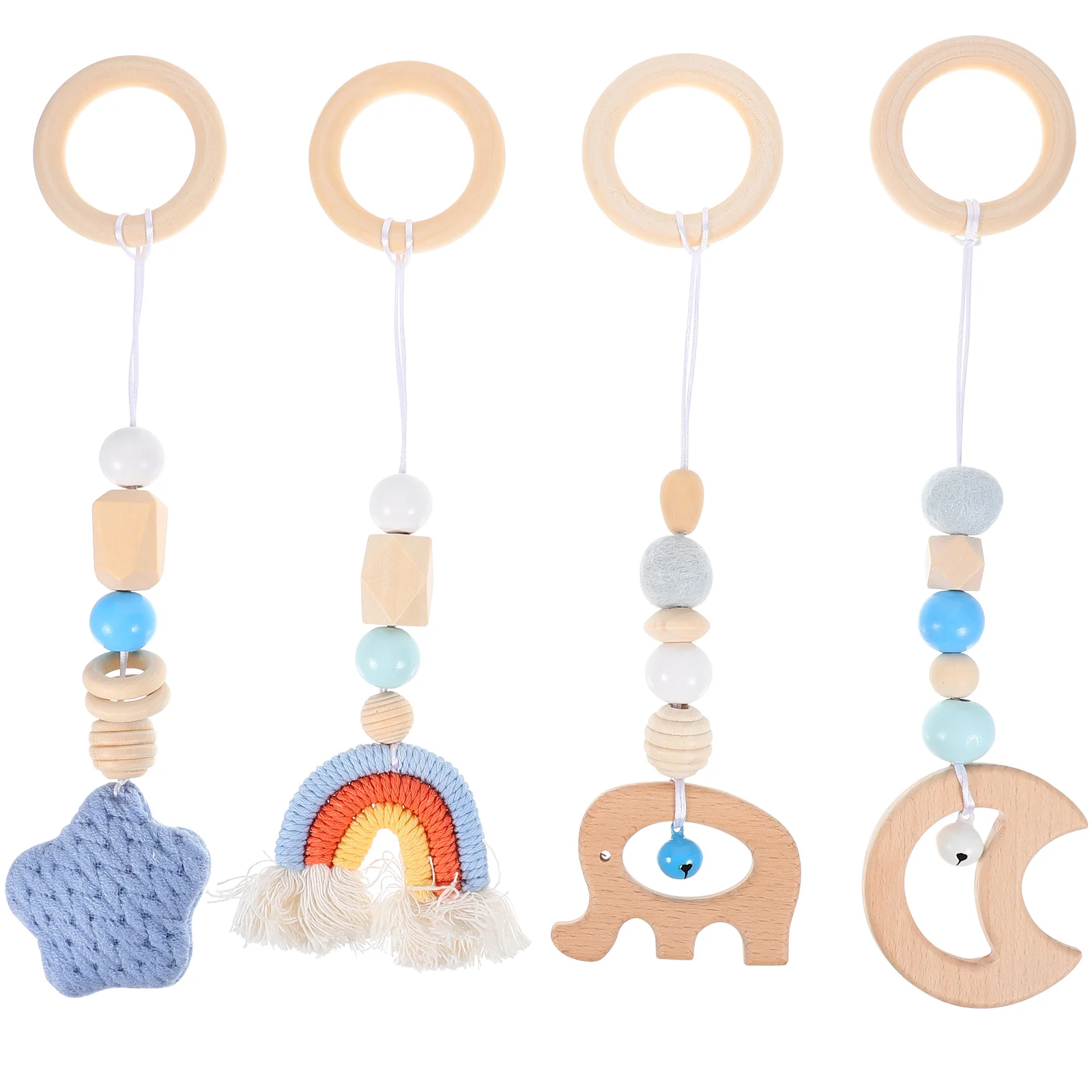 

4 Pcs Fitness Rack Pendant Kids Room Decor Wooden Baby Gym Decorate Playing Cotton Infant Activity