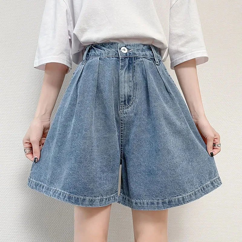

Lucyever Blue Denim Shorts Women Spring Summer High Waist Wide Leg Jeans Shorts Female Streetwear Wild Loose Button Short Pants