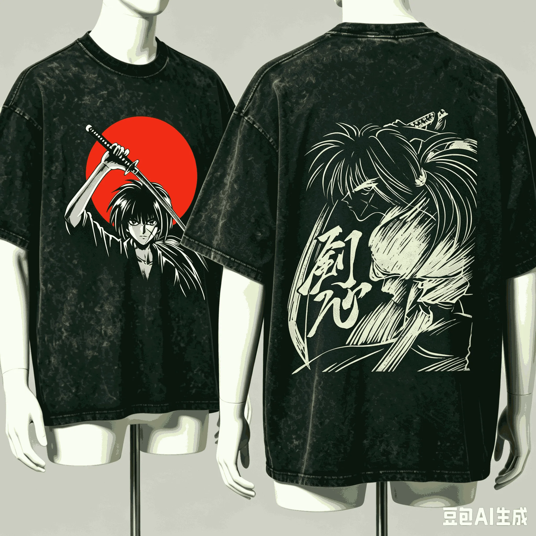 Rurouni Kenshin 워시드 티셔츠 Anime Lover 하라주쿠 뉴 모델 오버사이즈 빈티지 루즈 스트리트웨어 클래식 유니섹스 고품질 티셔츠