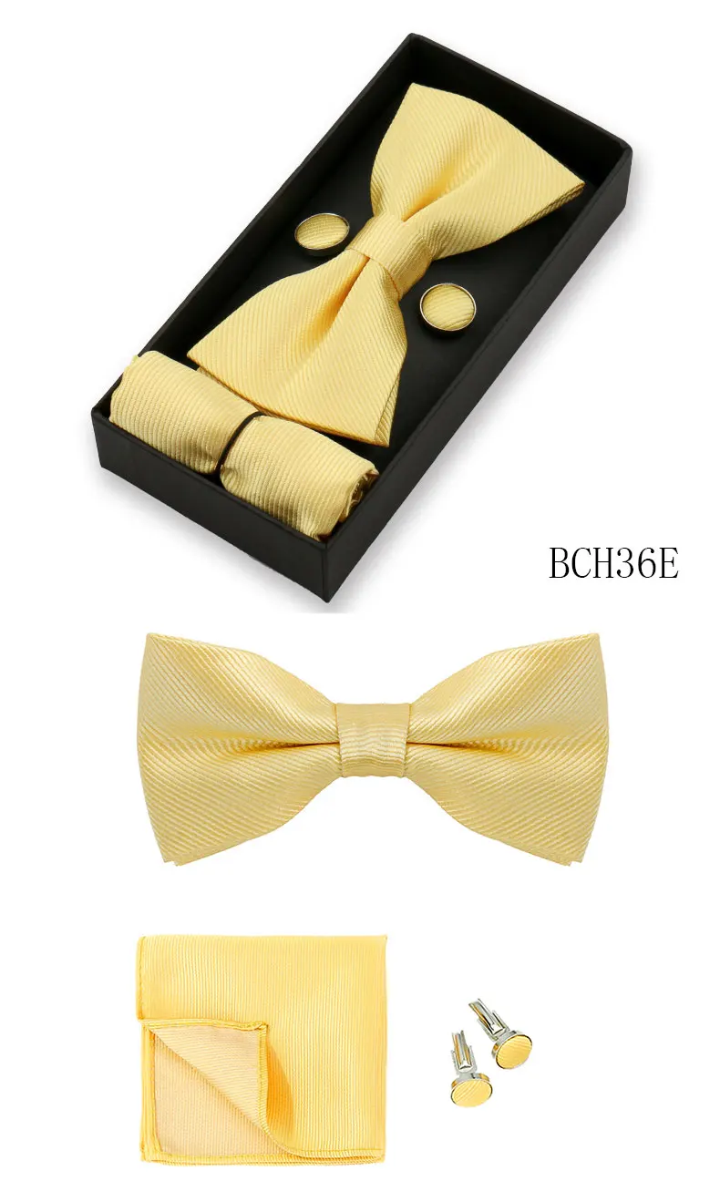 Klassische einfarbige Fliege für Herren, Schmetterlings-Bowknot, Einstecktuch, Manschettenknöpfe, Anzug, Fliege, Set, Bussiness-Accessoires, Geschenkbox – Detail 13