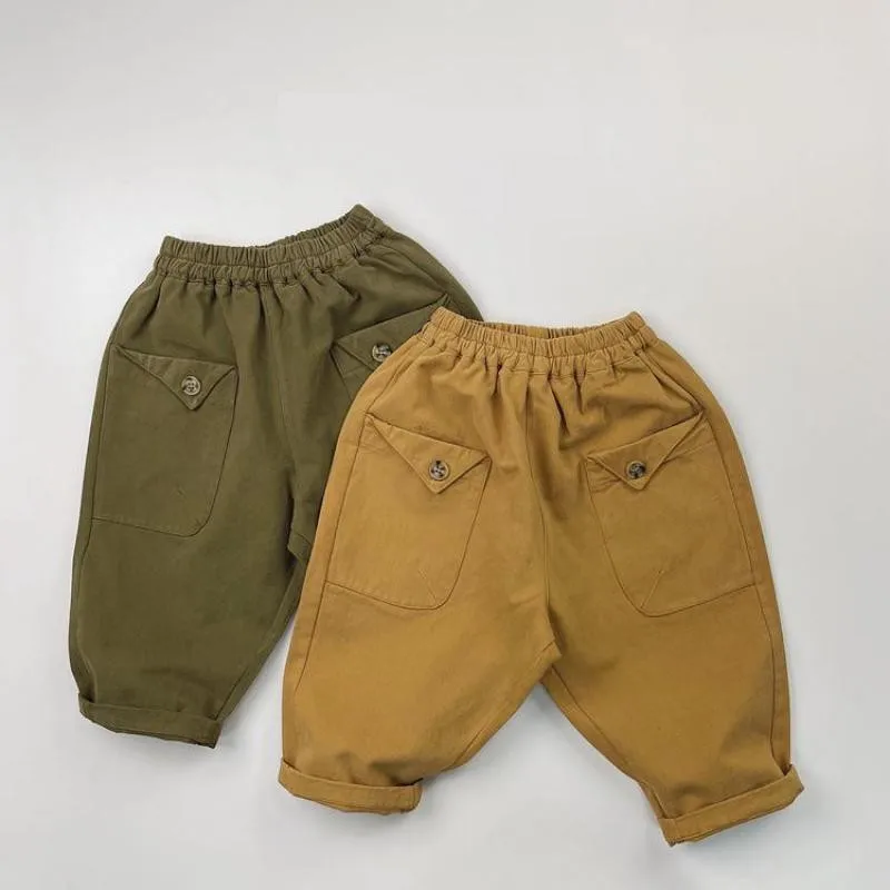 

2024 Spring New Kids Boys Vintage Cargo Pants Solid Children Big Pocket Casual Pants Baby Girls Loose Trousers Toddler Clothes