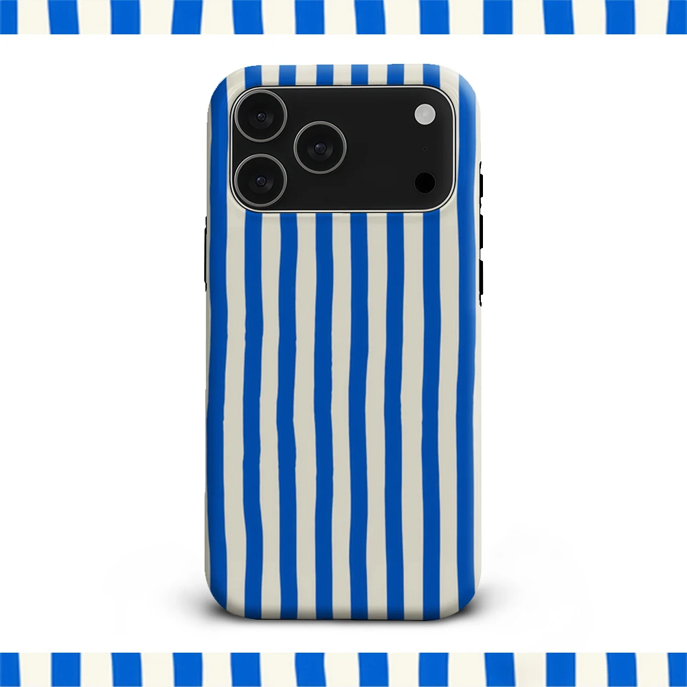 Luxury Double-Layer Back Cover with Nautical Blue & Cream Stripes