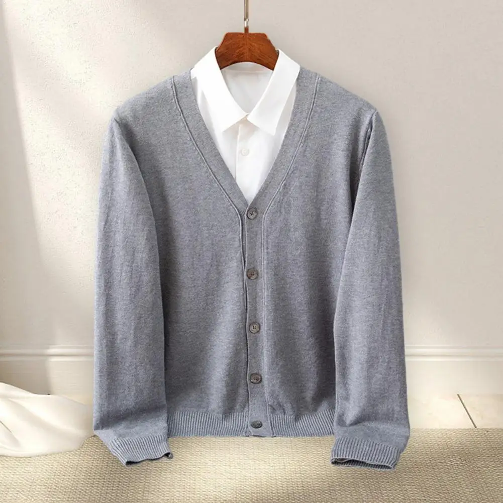 

Fall Cardigan Men's V Neck Cardigan Sweater Coat with Single-breasted Buttons Solid Color Long Sleeve Knitted Warm for Fall