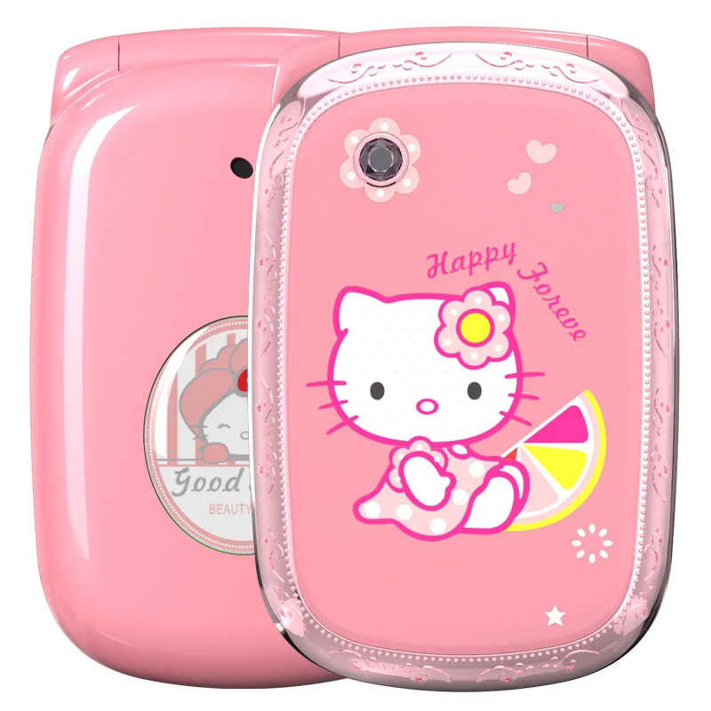 2023 New Kawaii Sanrio Hello Kitty Flip Phone Cartoon Cute Children White  Pink Mini Phone Birthday