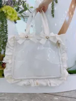 Japanese Style Ruffled Ribbon Bowknot Portable Shoulder Bag Female Shopping Storage Large Capacity Totes Badge Shoulder Bag Girl 1