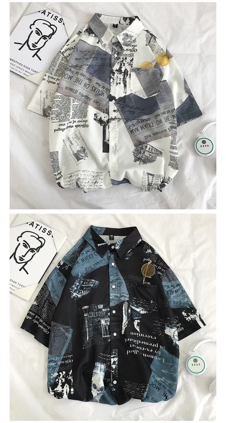 Men's Honeymoom Styles Shirts Summer Turn Down Collar Print Short Sleeve Leisure Shirt Harajuku Fashion Vintag Clothes Male Tops men's short sleeve button down shirts