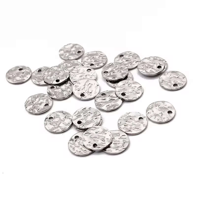 10pcs Stainless Steel Round Hammered Charms