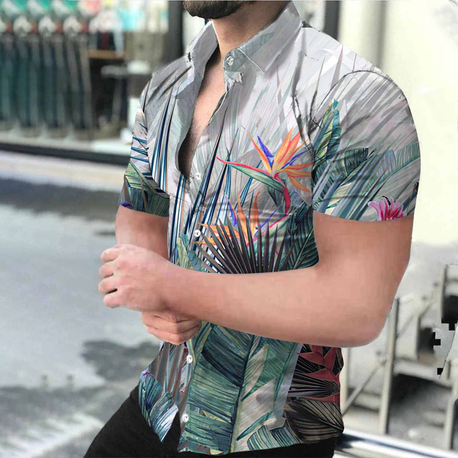 

Men's Fashion Luxury Social Shirt Summer Casual Turn-down Collar Buttoned Streetwear Print Short Sleeve Shirt men clothing