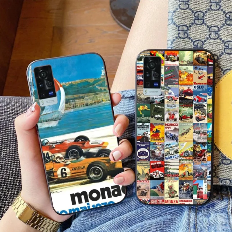Grand Prix Custodia Per Telefono Vintage Monaco Per Vivo Y95 Y93 Y31 Y20 V19 V17 V15 Pro X60 Nex Cover Morbida Nera Per Telefono